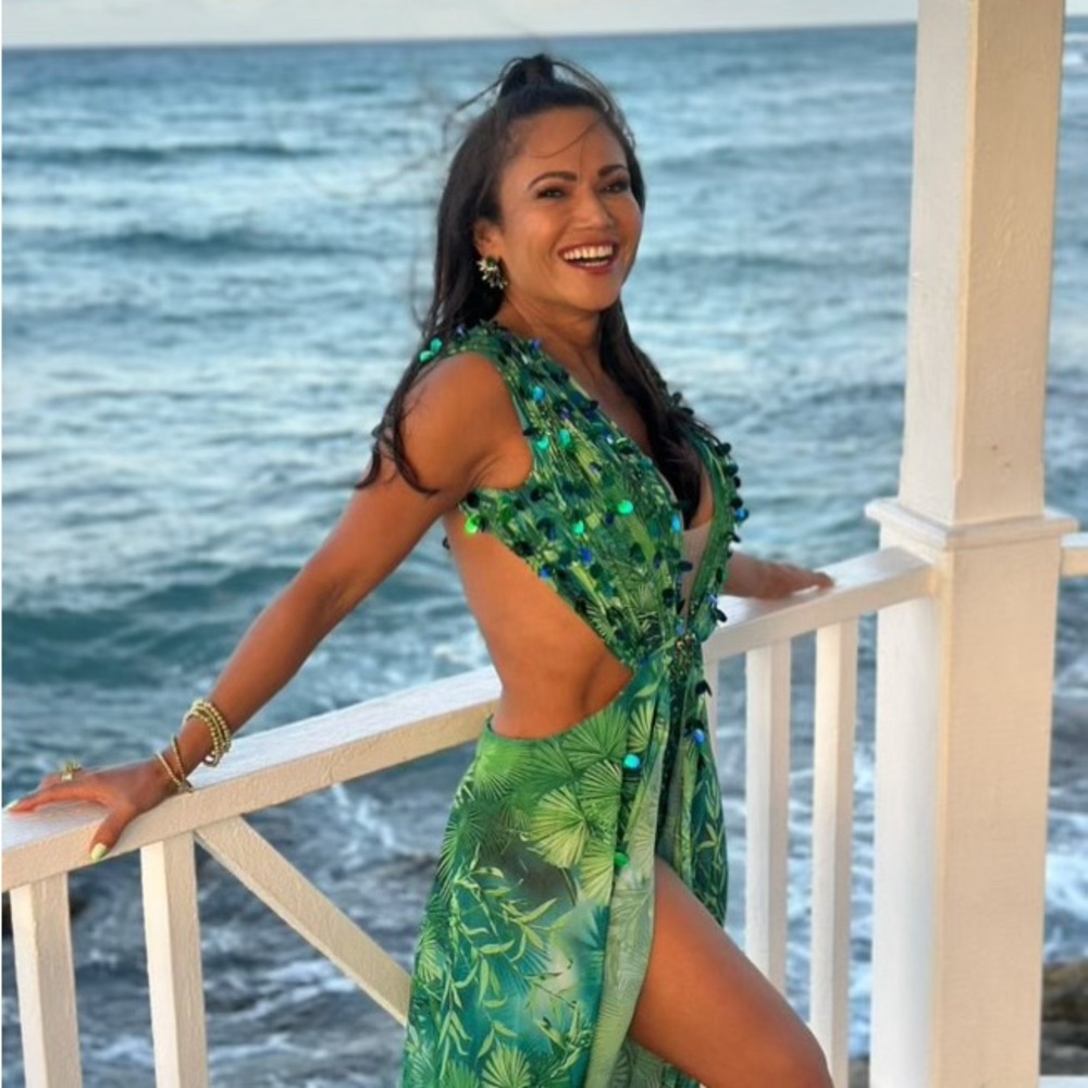 Green Tropical Backless Maxi Dress - Women Dresses Backless